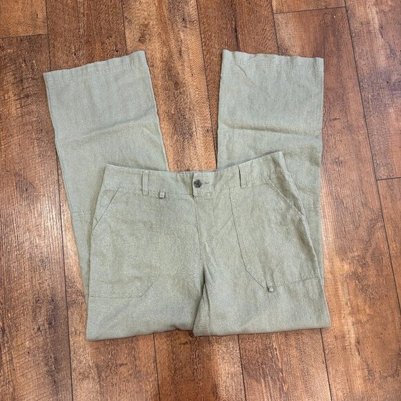 Happily Grey Pants - Happily Grey Womens Medium Taupe Linen Blend Utility Pants Comfort Waist Trouser